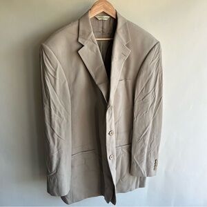 Joseph & Feiss 100% Silk Jacket Suit Coat Sz 46 Long Beige Cream Blazer Sport